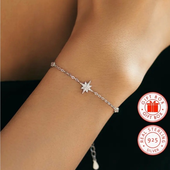 925 Silver Thin Chain Elegant Star Bracelet New in Box With Gift Box - Picture 4 of 6